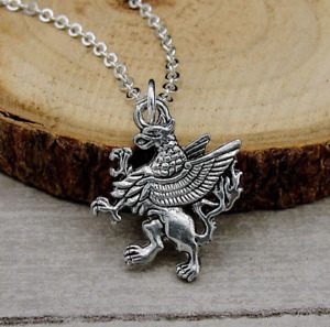 Silver Griffin Necklace - Gryphon Charm Necklace - Mythical Bird Creature Charm