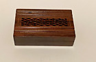 Vintage Wood Hinged Lidded Trinket Box with Cutouts on top