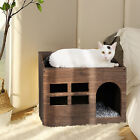 Wooden Cat House Puppy Cat Shelter with Soft Cushion Indoor Outdoor Kitty Condo