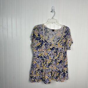 torrid top size 1 Floral Scoop Neck Purple Yellow Babydoll Casual Plus Spring