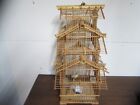 New ListingLARGE VINTAGE CHINESE BAMBOO 3 TIER BIRD CAGE EXCELLENT CONDITION W/ SILK BIRDS