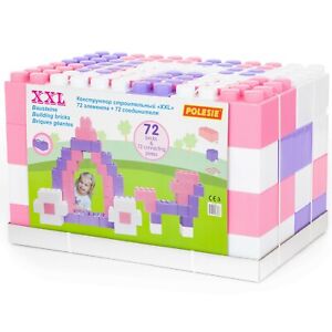 Polesie Jumbo Blocks for Toddlers - Set of 72 Building Blocks+72 Connectors Pink