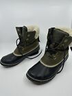 Sorel Womens Olive Leather Lace Up Mid Fleece Lined Winter Duck Boots Size 10