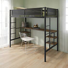 Metal Loft Bed with Desk Table and Storage Shelves Twin Size Loft Bunk Bed Frame