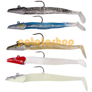 Lot 5 Surf Fishing Lures Lead Head Jigs Minnow Paddle Tails Eel Lures with Box