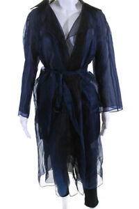 Quetsche Womens Double Organza Long Belted Trench Coat Black Blue Size FR 34
