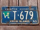 1963 VIRGIN ISLANDS LICENSE PLATE  T 679 BLUE AND WHITE