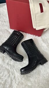 Authentic New Women's Valentino Garavani Rockstud Black Rain Boots 38 US 7.5