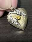 Victorian Gold Filled Silver Layered Leaves Locket Topaz Paste Stone Heart