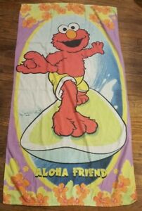 VTG Sesame Street Elmo On Surfboard Hawaii Aloha Friends Kids Beach Bath Towel