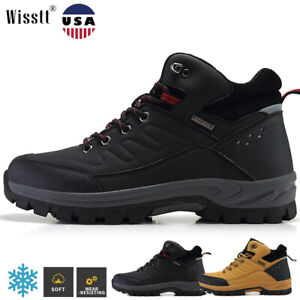 Mens Winter Warm Fur Lined Snow Boots Ankle Leather Shoes Fleece Work Casual USA