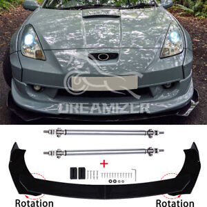 For Toyota Celica GT GTS Gloss Front Bumper Lip Splitter Spoiler + 2x Strut Rods