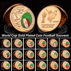 2Pcs 2022 FIFA World Cup Gold Plated Countries Coin Football Souvenir For Fans