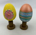 Vintage Hand Painted Egg On A Wood Stand - Lot Of 2