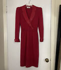 vintage ST. John long sleeve wool knit sequin trim vneck blazer red dress Small