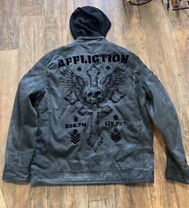 Affliction Black Premium Men's Hooded Skull Bike Limited Edition Jacket Size 2XL