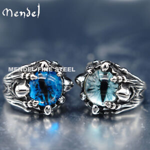 MENDEL Cool Mens Stainless Steel Dragon Claw Blue Evil Eye Eyeball Ring Sz 7-15