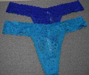 2 new Victoria's Secret Blue  Lace Thong Panty Lot XXL 2XL