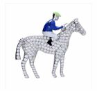 Sterling Silver Horse And Jockey Brooch Pave CZ UK Supplier Free Box