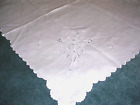 ANTIQUE EMBROIDERED COTTON TABLE THROW 34 X 34 INCHES WHITE EXCELLENT CONDITION