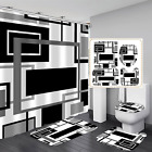 Yddsky 4 Pcs Black Geometric Shower Curtain Sets Non-Slip Bath Rugs, Toilet Cove