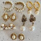 Lot 6 Pairs Pierced Pearl Earrings Vintage - Now Chunky 90's Drop Stud Gold Tone