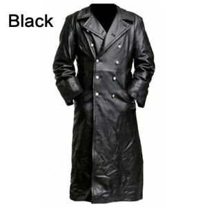 Men Faux Leather Jacket Trench Coat Full Length Gothic Steampunk Long Coat 5XL