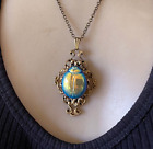 Vintage Scarab Necklace Egyptian Revival Pendant Antique Czech Iridescent Glass