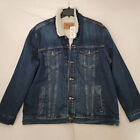 Levis Sherpa Trucker Jacket LARGE L BLUE Mens DARK WASH Lined Button Up NWT