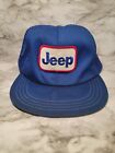 Vtg 80s Jeep Big Patch Logo Snapback Trucker Mesh Hat Cap Blue Made In USA  Read