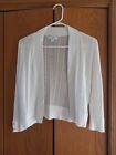 Roz Ali Woman Cardigan LP White Cropped Open Front Short Sweater Stretch EUC