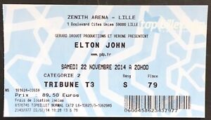 ELTON JOHN concert ticket LILLE France 22nd november 2014