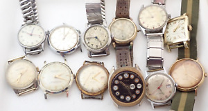 LOT OF 12 VINTAGE MENS SWISS ++ WRISTWATCH WATCHES PARTS REPAIR