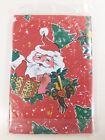 NEW Vtg Christmas Santa Presents Trees Vinyl flannel Backed Tablecloth  52 X 70