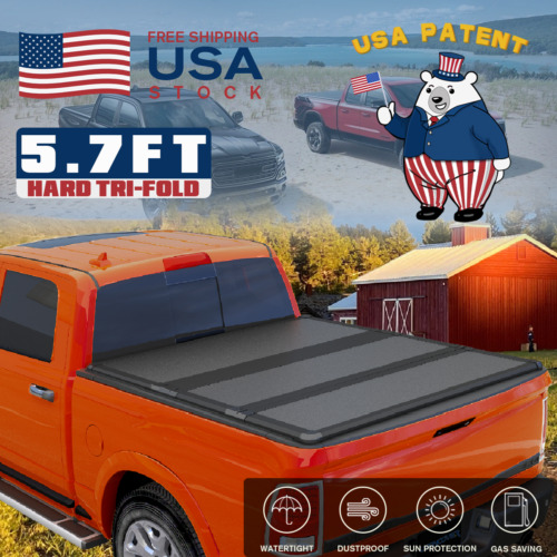 5.7FT Hard Tri-Fold Tonneau Cover Truck Bed for 2009-2023 Ram1500