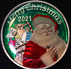 2021 ENAMEL Merry Christmas Santa Claus 1oz 999 FINE Silver art bar round C3433