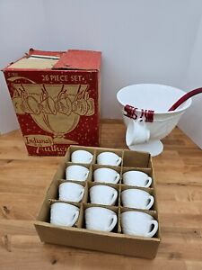 Indiana Milk Glass 26-Piece Footed Punch Bowl & Cup Set in Box