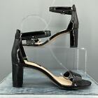 Nine West Pruce Block Heel Sandals Black Patent Leather Size 5M