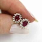 2.00 Ct Oval Cut Lab Created Ruby & Diamond Stud Earring 14K White Gold Plated