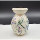 Studio Pottery Hand Painted Small Vase Dragonfly Iris Flowers Signed 5