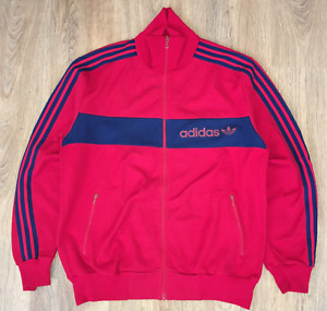 Adidas made Yugoslavia mens vintage 80s Red Track Tracksuit Top Jacket size M-L