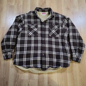 Wrangler Shirt Mens large Flannel Sherpa Fleece Lined Brown Plaid Hiking Outdoor