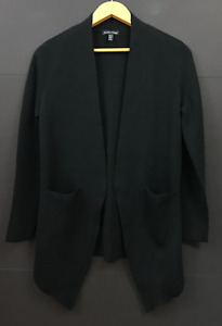 Eileen Fisher Black 100% Merino Wool Open Front Cardigan Sweater Size XS