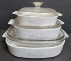 Corning Ware Blue Ribbon Flower Basket Set of 3 Casserole Dishes with Lids
