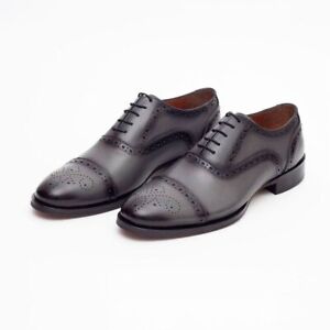Ariston Mens Gray Oxford Lace-up Leather Dress Shoes