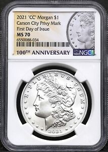 2021 CC NGC MS-70 MORGAN SILVER $1 DOLLAR FIRST DAY OF ISSUE #2946
