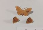 VTG Gold Tone Orange Color Floral Butterfly Brooch With Matching Earrings