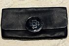 Sleek Black TED BAKER Logo Medallion Leather Clutch Purse Hand Bag