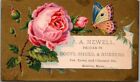 A. Newell Boot Shoes Rubbers BOSTON Pink Peony Butterfly Victorian Trade Card