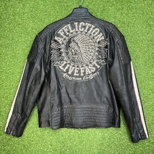 AFFLICTION LIMITED EDITION Aztec Indian Biker Leather Jacket XXL 2XL Zip